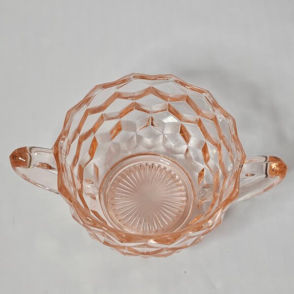 Pink Depression Jeanette Glass Diamond Pattern Sugar and Creamer Set - Picture 7 of 12